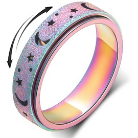 LuckyAmor Anxiety Ring for Women Spinner Rings:Rotating Rings Stainless Steel 6mm Moon Star Anxiety for Men Band Jewelry Gift for Women Size 6 7 8 9 10