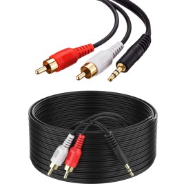 RCA Audio Aux Stereo Cable Jack 3.5 MM To 2 RCA Male To Male Y Splitter Adapter Cord - 15 ft