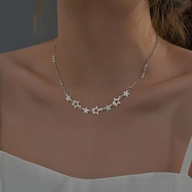 Atentuyi Boho Hollow Star Pendant Necklace Thin Silver Chain Star Necklace Star Choker Fine Necklace Dainty Star Chain Necklace Minimalist Necklace Jewellery for Women and Girls