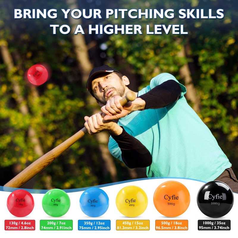 Cyfie 6 Pack Heavy Weighted Baseball/Softball (4.59/7.05/13.1/15.9/17.64/35.3 oz), Hitting Batting