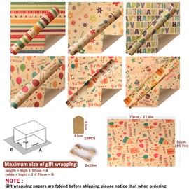 Gift Wrapping Paper - Birthday Wrapping Paper Set Included 6 Pack Eco Friendly Recyclable Premium Gift Wrap Perfect for Birthday, Party or Wedding Gift