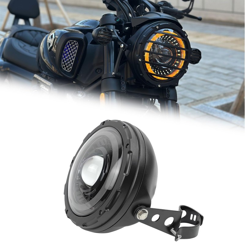 HARPUOU 7inch Flowing White/Amber DRL LED Motorcycle Start-up Headlight with