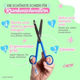 Nurse is Love Mayo Scissors, Bandage Scissors Care, Bandage Scissors, Nurse Scissors Made of Stainless Steel, Sharp, Rounded Tip, for Rescue Scissors, Trauma Scissors with Colourful Designs