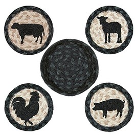 Earth Rugs 29-CB459BA Coaster Set, 5" Round, Black/Natural
