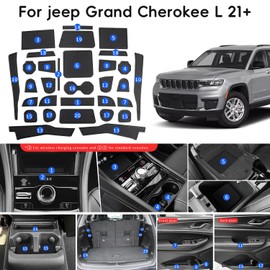 Auovo Center Console Mats Compatible with Grand Cherokee L Accessories 2021 2022 2023 2024 2025 Cup Holder Coasters Pads Door Liners Car Interior Decoration(31pcs/Set, Black)