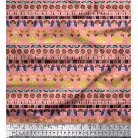 Soimoi Orange Velvet Fabric Cat,Wheel & Wings Egyptian Print Fabric by The Yard 58 Inch Wide