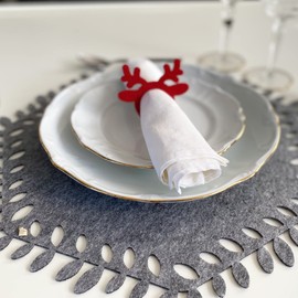 Atelier Nórdico Juego de 12 servilleteros de Fieltro Rojo, Reno, para Decoración de Mesa de casa, para Navidad, Acción de Gracias,