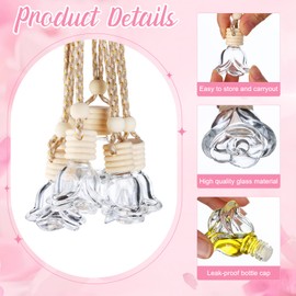 60 Pcs Hanging Car Air Freshener Car Diffuser Bottles Empty Glass Perfume Bottles Air Freshener Diffuser Bottle Pendant for Essential Oils Fragrance Aromatherapy Ornament Decor (Rose Style)