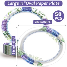 50 Pcs Spring Paper Plates Large 11 Inch Hydrangea Party Oval Plates Hydrangea Dinnerware Platters, Dish Tray For Spring Floral Birthday Wedding Tea Party Decorations Dinner Party Tableware Set