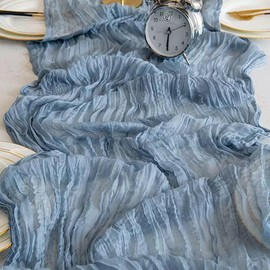Dusty Blue Cheesecloth Table Runner 35x120 Inch 1 Pack, Boho Gauze Wedding & Party Decor, Eco Gift Wrap for Home Events，Used as a Chair Belt, Napkins, Shelf, Curtains for fireplaces and Sofas