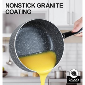 MICHELANGELO Sauce Pan with Lid, Granite Saucepans with Lids, 1Qt & 2Qt & 3Qt Sauce Pan Sets, Nonstick Saucepan Set with Stainless Steel Handle, Oven Safe, Grey