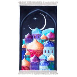 Windplusya Kids Prayer Mat Rug Muslim, Cartoon Tassel Prayer Mat, Islamic Muslim Praying Rug | Janamaz | Sajadah | Salah, Ramadan Eid Gift for Boys/Girls. (Holy land)