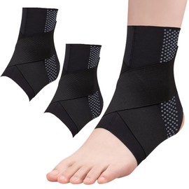 2 Pack Ankle Brace with Strap; Sprained Ankle, Achilles Tendonitis and Plantar Fasciitis Support, Achilles Tendonitis Relief Support Ankle Support Brace for Women Men Run Sports Black Ankle Brace XL