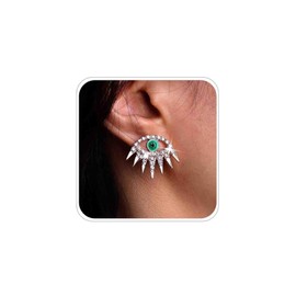 Boho CZ Evil Eye Earrings Gold Green Eye Stud Earrings Sparkling Crystal Spike Earrings Evil Eye Rhinestone Earrings Turkish Protected Earrings Jewellery for Women and Girls Lucky Charm, Zinc