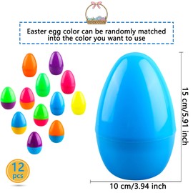 Haconba 12 Pack 6 Inch Jumbo Fillable Easter Eggs Giant Bright Plastic Easter Eggs for Easter Decoration Egg Hunt Egg Theme Party Supplies, 6 Colors