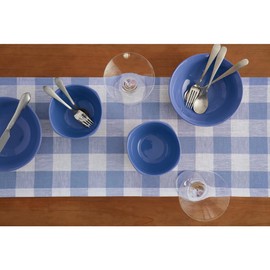 Solino Home Linen Plaid Table Runner 36 Inch - 100% Pure Linen Buffalo Check Hydrangea Blue Table Runner 14 x 36 Inch Ideal for Dresser and Coffee Tables - Spring, Mothers Day, Easter Decorations