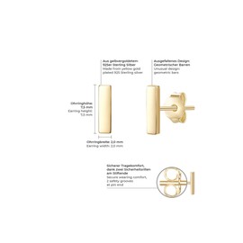 Glanzstücke München Women's Stud Earrings Sterling Silver Yellow Gold-Plated Ear Jewellery Bar Earrings Yellow Gold