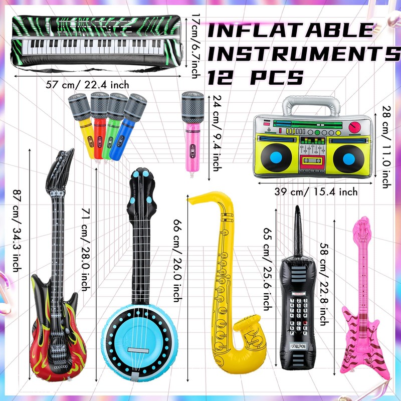 LaRandom Inflatable Instrument Party Props Toy Set 12 Pcs Inflatable