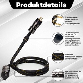 JJmooer 10awg Shielded Hi-Fi Power Cable with Ferrite Ring, High-End Audiophile Oxygen Free Copper Audio Power Cable (1.5 m)