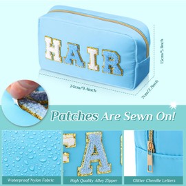 Remerry 4 Pcs Travel Toiletry Bags for Women Nylon Makeup Bag Organizer Cosmetic Chenille Letter Pouch Zipper Preppy Waterproof Hair Pouch Christmas Gift(Blue Green Colors)