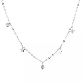 Unbranded Woman 925 Sterling Silver Plated Station Bead Stars CZ Chain Choker Necklace TH2