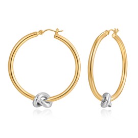 Two Tone Knot Hoop Earrings for Women Chunky 18K Gold Plated Mixed Metal Hoops Earrings Trendy