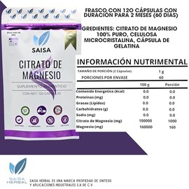 Citrato de Magnesio  Citrato de Potasio  bolsas con 120 Cpsulas CU  Suplemento Alimenticio Premium  Anticalambres, Energa, Recuperacin Muscular y...  