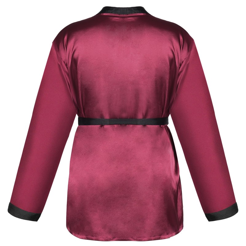 Maazusa Men Red Silk Robe jacket and Black Pants, Hugh