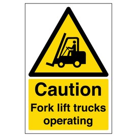 V Safety Caution Fork Lift Trucks Operating Warning Sign - 200mm x 300mm - 2mm Rigid Plastic