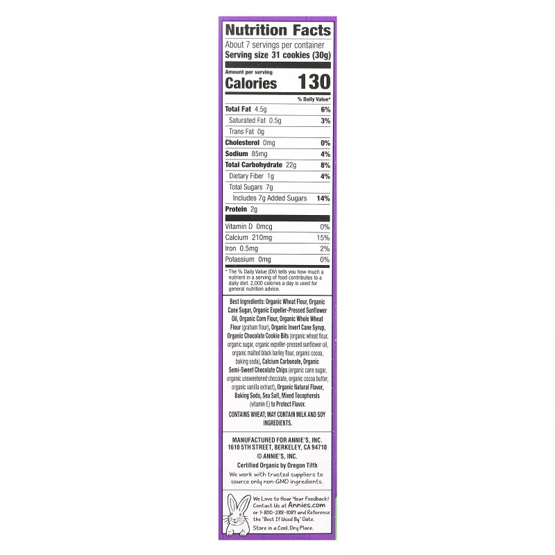Annie's Homegrown Organic Baked Bunny Graham Snacks, Chocolate Chip, 7.5