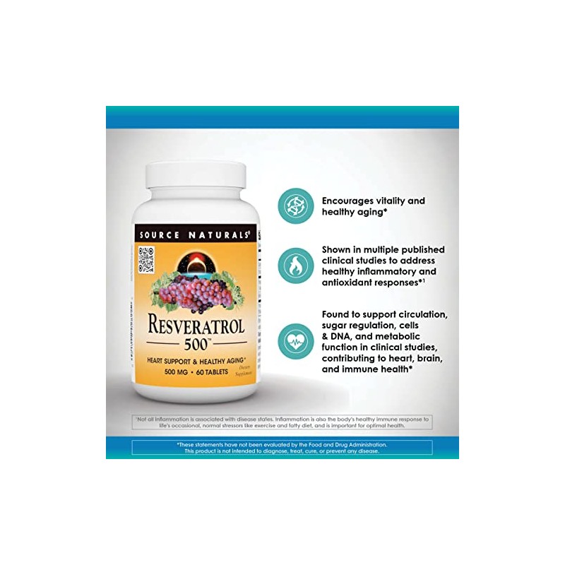 Source Naturals Resveratrol 500, Heart Support & Healthy Aging*, 500