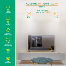 Tianlai S26W03 Lampara de techo led de sobreponer, plafones led para techo 3W, diseño moderno, redondo ahorro de energia (10 piezas)