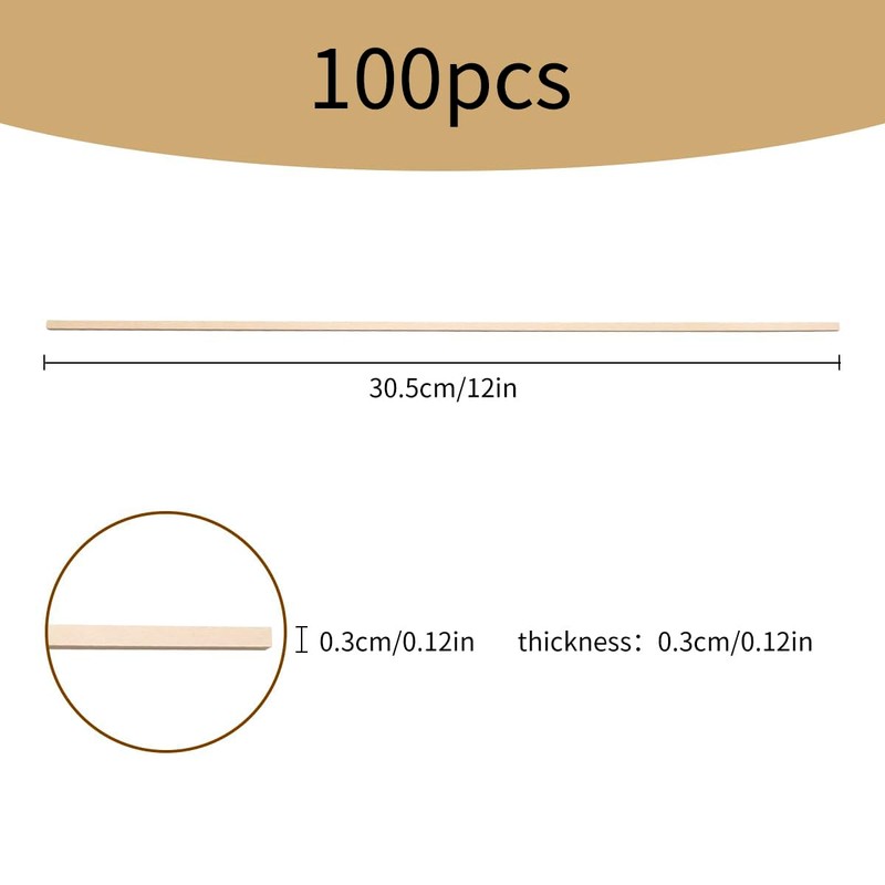 Tabanzhe 100 Pieces Wooden Sticks - Natural Long Square Balsa