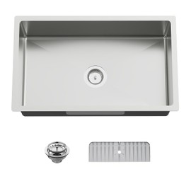 Kitchen Sink, 30x18 Inch Stainless Steel Undermount Modern Single Bowl Drop In Kitchen Sink Combo-Silicon Mat,Drain Strainer Set Offering Large Basin And Compatibility With Various Kitchen&Bar Style