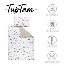 TupTam Children's Bed Linen Patterned 2-Piece Reversible Bed Linen, Colour: Tractors, Rainbows, Beige, Dots, Size: 135 x 100 cm