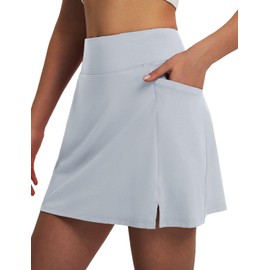 baleaf Women's Golf Skorts Skirts High Waisted Stretchy Tennis Skirt with Short 5 Pockets Athletic Casual Light Gray L