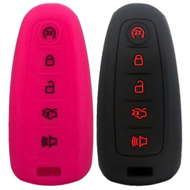 KUSTSOFT Silicone 5Bto Key Fob Cover Remote Case Keyless Protector Compatible with Ford C-Max Edge Escape Expedition Explorer Flex Focus Taurus Lincoln MKS MKT MKX Navigator M3N5WY8609(Black+Pink)