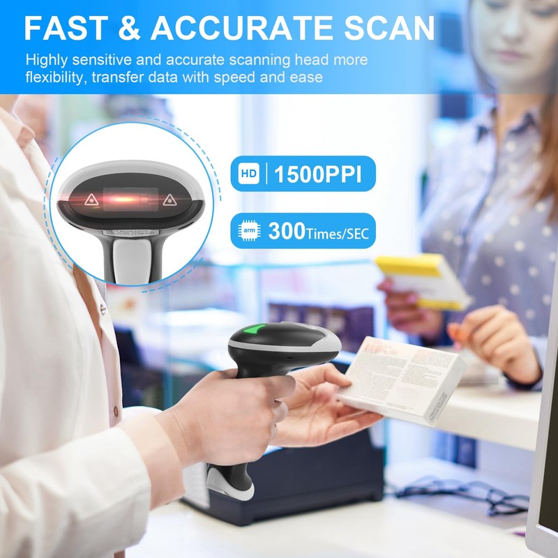 JRHC Bluetooth Barcode Scanner, Wireless Bar Code Scanners with Stand