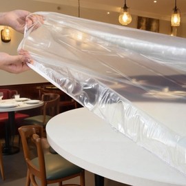 Outdoor Weatherproof Round Garden Tablecloth Weatherproof with Elastic Band Diameter 36 Inches (90-110 cm), Transparent