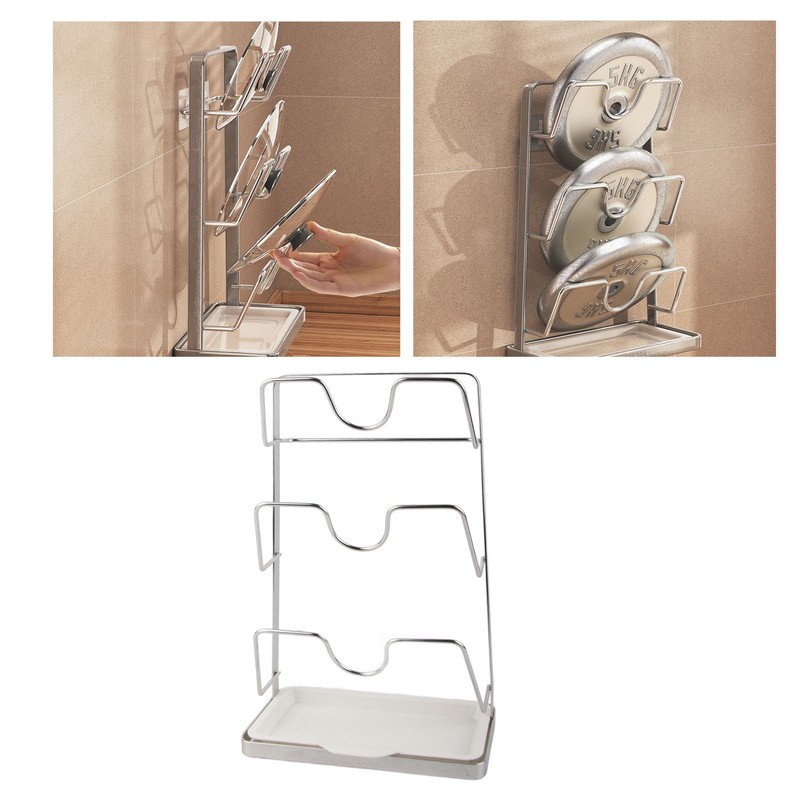 Wall Mounted Pot Lid Rack 304 Stainless Steel Punch Free