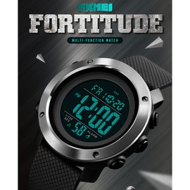 SKMEI 1426 Digital Movement Men Watch 5ATM Waterproof EL Backlight Outdoor Sports Wrist Watch Week Month 12/24-Hours Alarm Countdown Stopwatch Wristwatch for Male with PU Strap Band