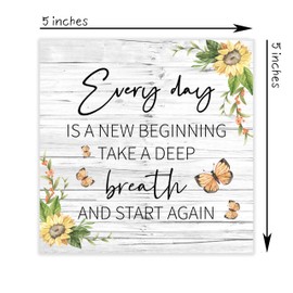 Autumn Motivational Desk Decoration, ‘Everyday Is A New Beginning’, Wooden Box Sign, Inspirational Gifts for Friends, Family, Colleagues, Home, Office, Library Decor. (024)