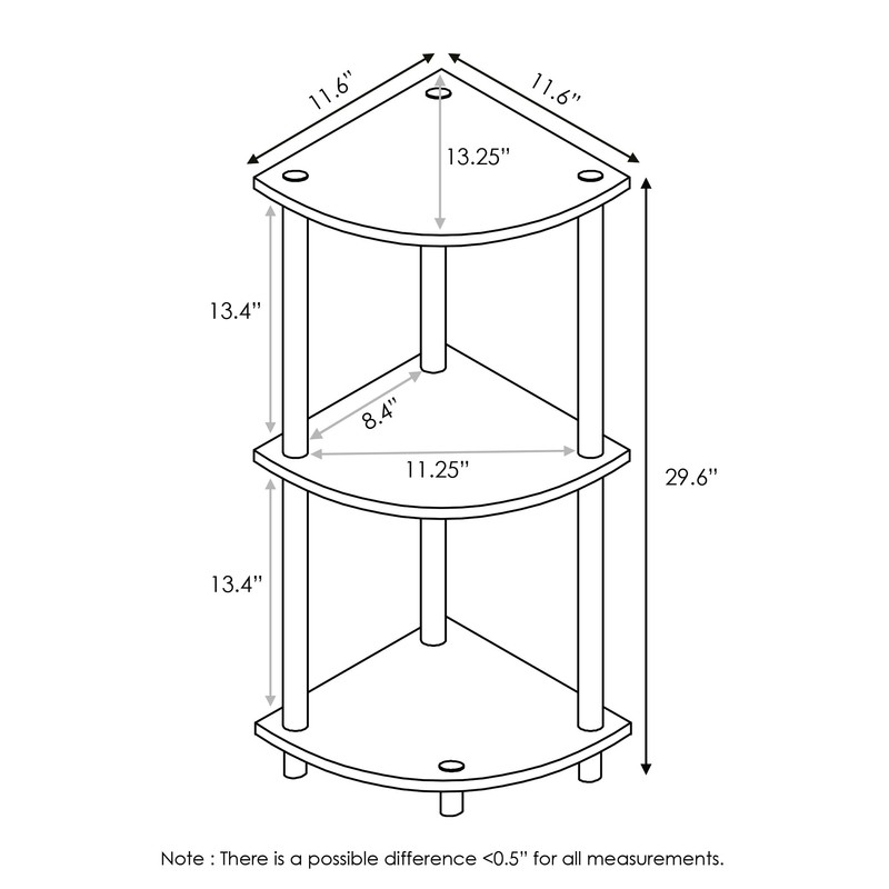 Furinno TURN-N-TUBE Corner Shelf, 3-Tier Corner Bookshelf, Display Storage Shelves