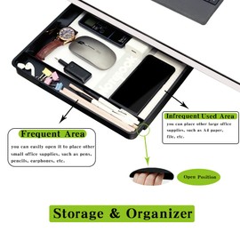 Navtcow Under Desk Drawer Storage Organizer - 2 Pack (Large and Small) Black - 2 Installation Methods (Screw or Adhesive) - (Please Note - Drawer Size/No Lip Under Desktop)