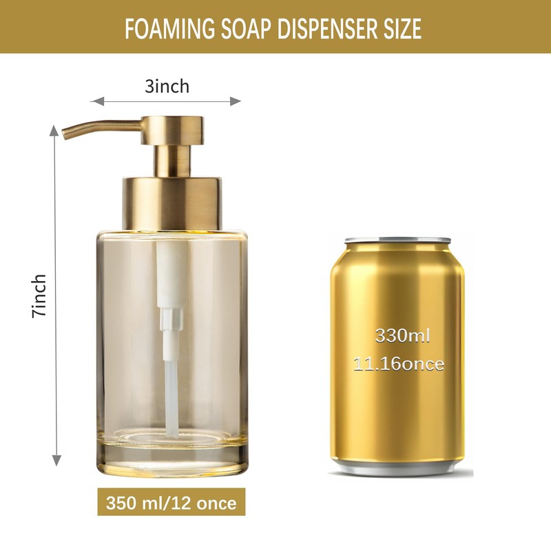 Enra Gold Foaming Soap Dispenser, 12oz Thick Glass Bathroom &