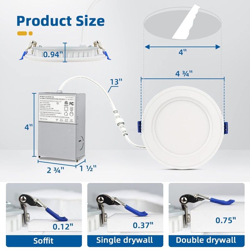 8 Pack 4 inch Recessed Lighting, Ultra-Thin LED Canless Recessed
