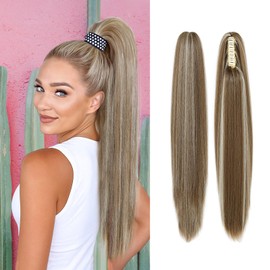 Ponytail Extension,26" Claw Clip in Ponytail Hair Extensions,Long Straight Hair Clip Extensions for Women,Fluffy Natural Looking Synthetic Hairpiece for Daily Use (Highlight California Blonde)