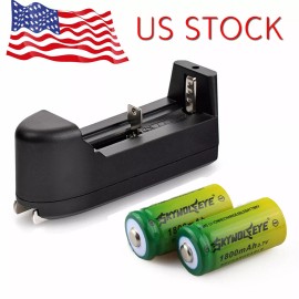 SKYWOLFEYE 2pcs SKYWOLFEYE 16340 3.7v 1800mAH Rechargeable Battery RCR123A + Charger