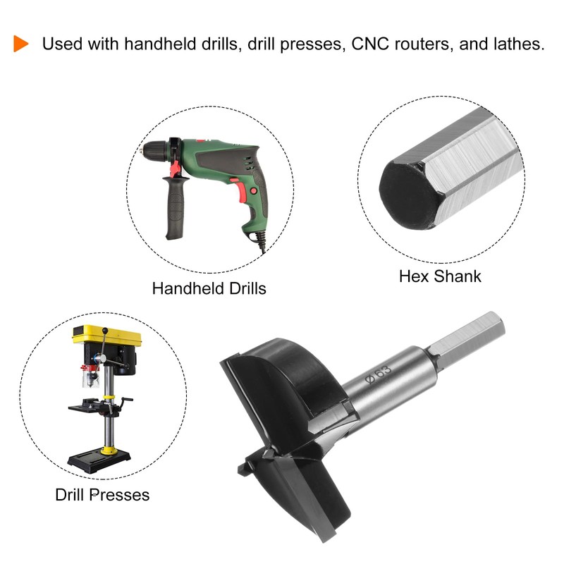 sourcing map Forstner Drill Bit 63mm (2-1/2") Tungsten Carbide Wood
