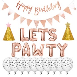 Legendog Dog Birthday Party Supplies Dog Paw Print Balloons Cat Birthday Hat Happy Birthday Banner Foil Balloons Lets Pawty Letters Balloons Decorations (Rose Red)